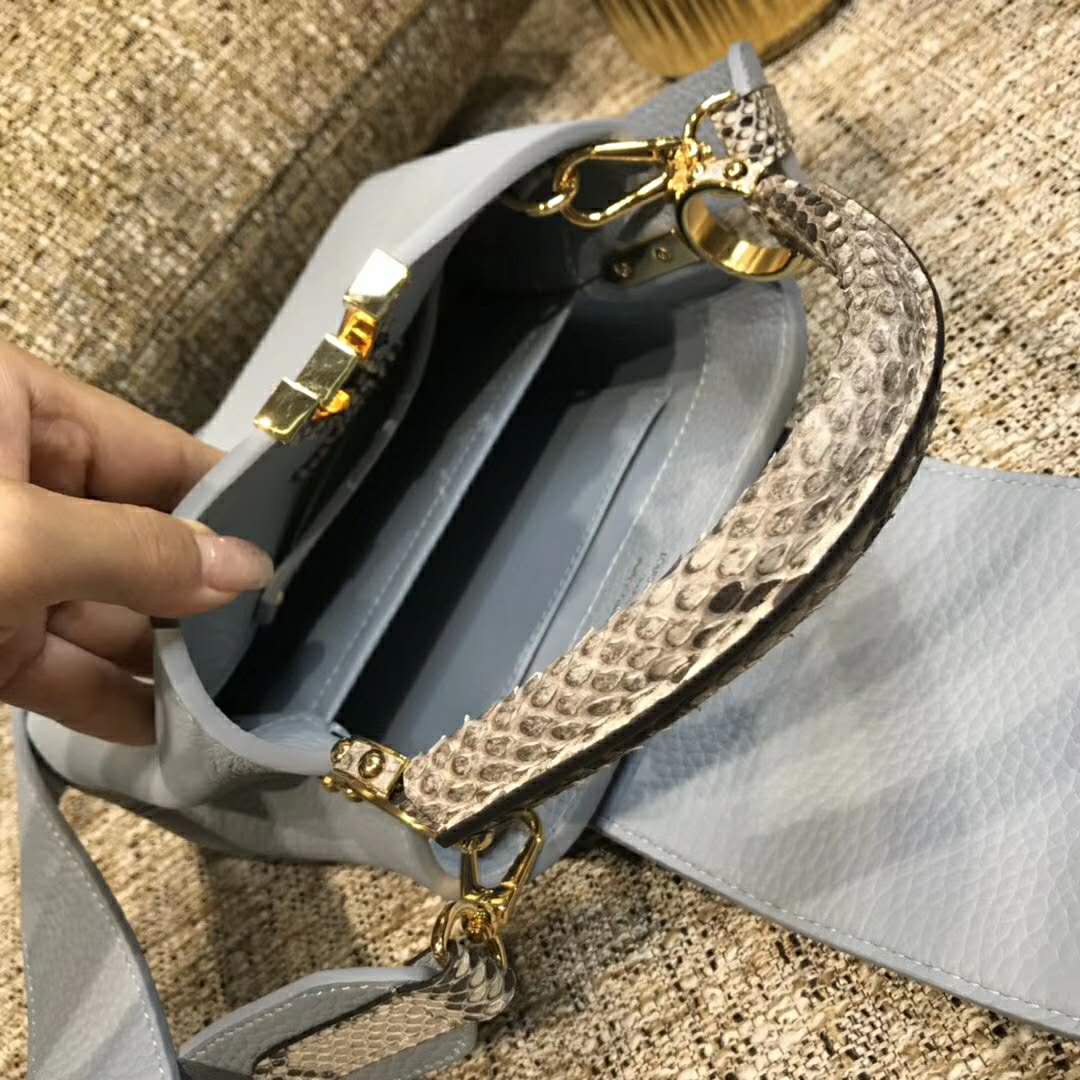 Louis Vuitton Black Taurillon Leather and Ayers Snake Capucines